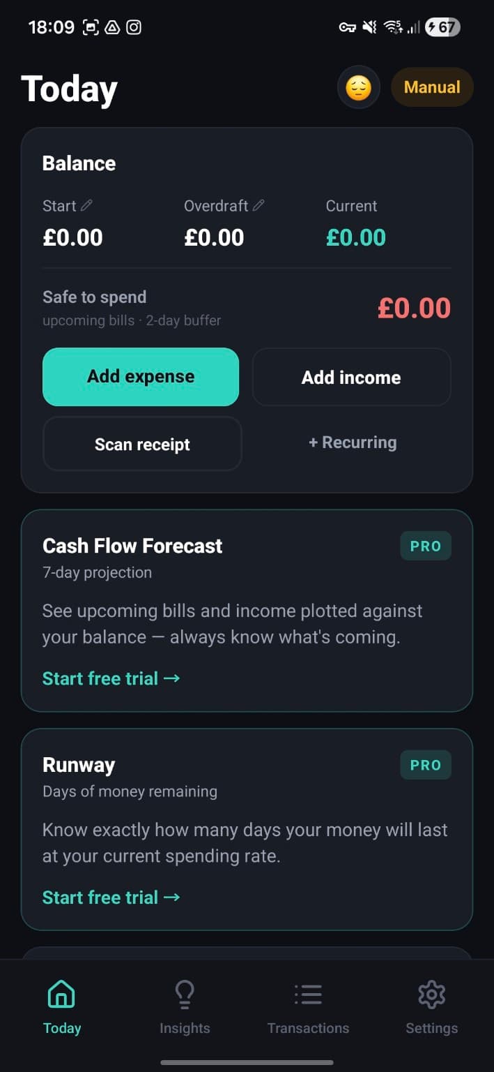 Tally Today — Manual mode